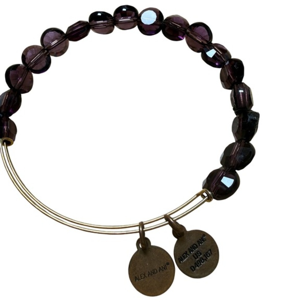 Alex and Ani Bangle‎ Purple Beaded Expandable Gold Tone Charm Bracelet